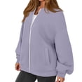 thumbnail image 4 of Zip Up Sweatshirt Women No Hood Comfort Oversized Sweatshirt Cardigan Jacket Zipper Hoodless Hoodies Light Purple 2XL, 4 of 5