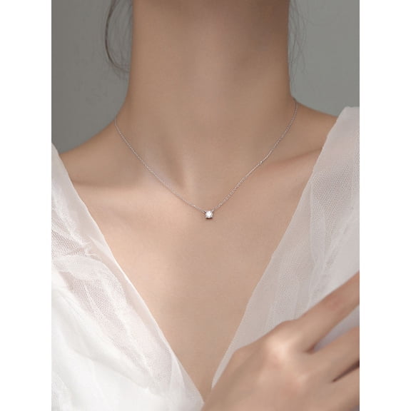 Silver Cubic Zirconia Solitaire Pendant Necklace