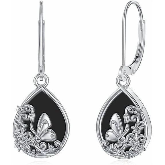 CACA LADY Butterfly Earrings for Women 925 Sterling Silver Filigree Butterfly Earrings Black Onyx Dangle Earrings Butterfly Jewelry for Women Christmas Gifts