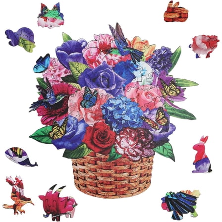 120Pcs Wooden Jigsaw Puzzles for Adults Flower Basket Jigsaw Puzzles Wood Adult Colorful Jigsaw Puzzles for Birthday Christmas 28.5x29.5cm/11.2x11.6inch DIY