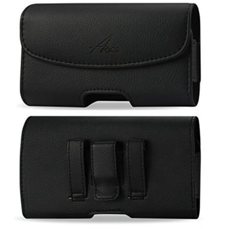 For Alcatel 1x Evolve, Premium Leather AGOZ Pouch Case Holster Phone Cover with Belt Clip and Belt Loops