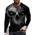 thumbnail image 2 of Camiseta informal holgada de cuello redondo con estampado de manga larga para hombre, blusa tipo túnica, 2 of 8