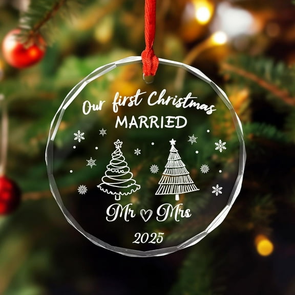 Engagement Glass Ornament 2025 – “Our First Christmas Married” Couple Keepsake, Wedding Gift for Newlyweds