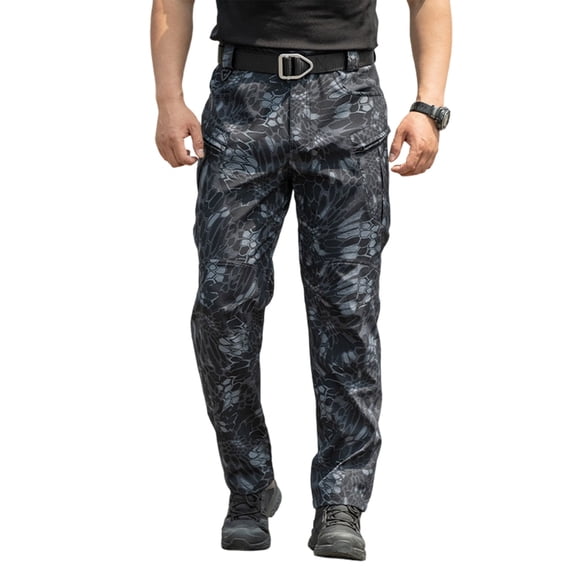 LWavelet Men's Camouflage Tactical Cargo Pants - Multiple Pockets Durable Fabric Outdoor & Casual Utility Pants Blue 2XL