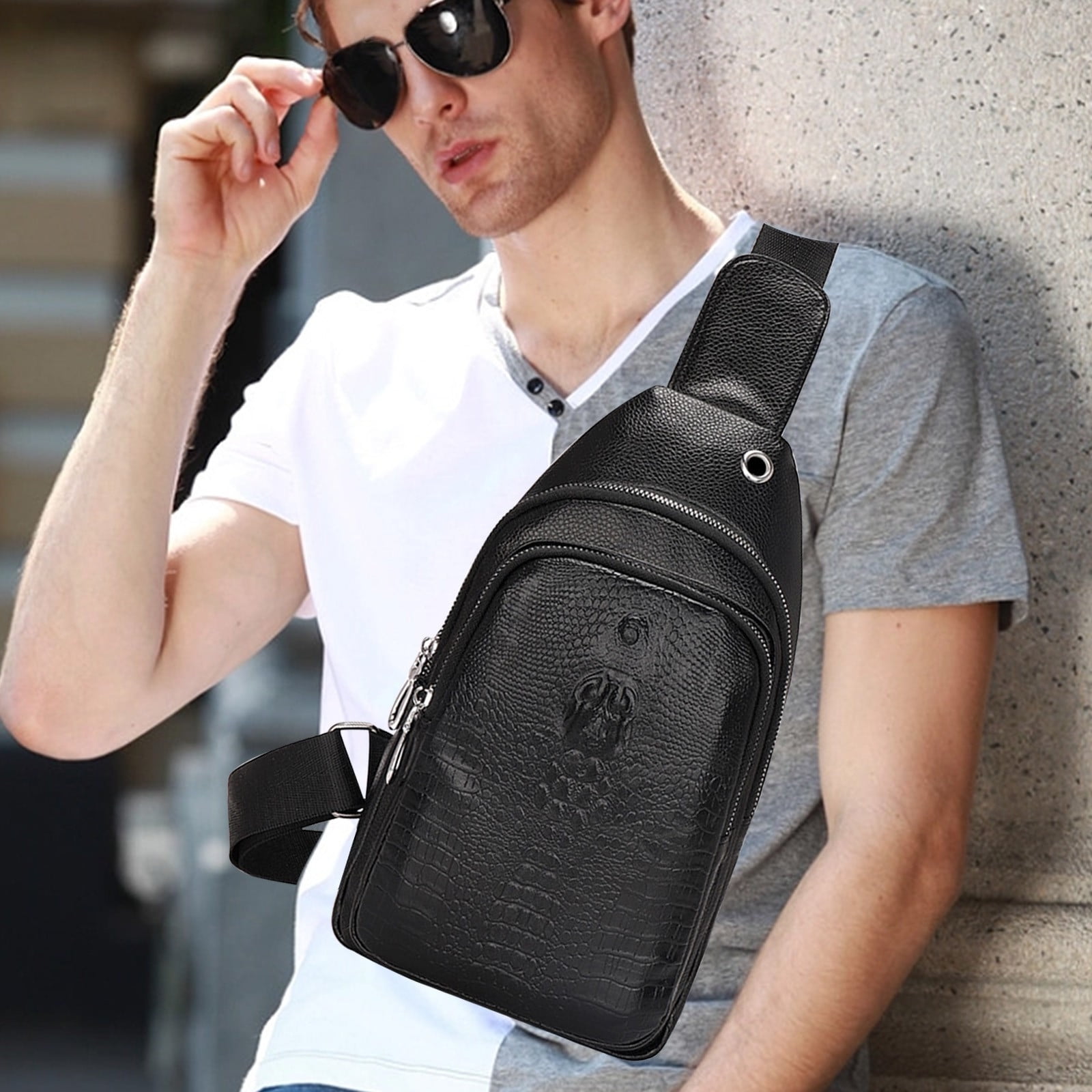TopLLC Storage Bins Small Sling Bag Crossbody Chest Shoulder Water Proof Sling Purse Strap Travel Bag For Men Women Boys With Earphone Hole Storage