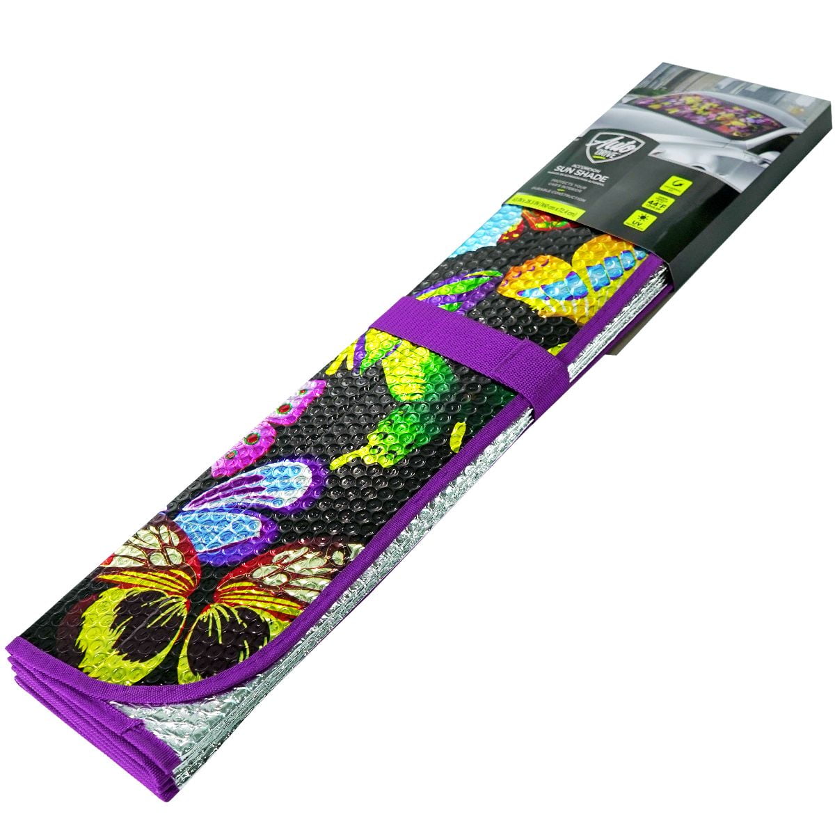 Auto Drive 1 Count Purple Butterfly Universal Fit Windshield Accordion Sunshade, Product Size 63'' x 28.5''