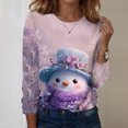 thumbnail image 2 of Women's Long Sleeve Shirts with Cute Print Graphic Tees Design, Blouses Casual Plus Size Basic Tops Pullover, Fashion Christmas Snowman Print Round Neck Top for Winter Wear,Light Purple,4XL, 2 of 7