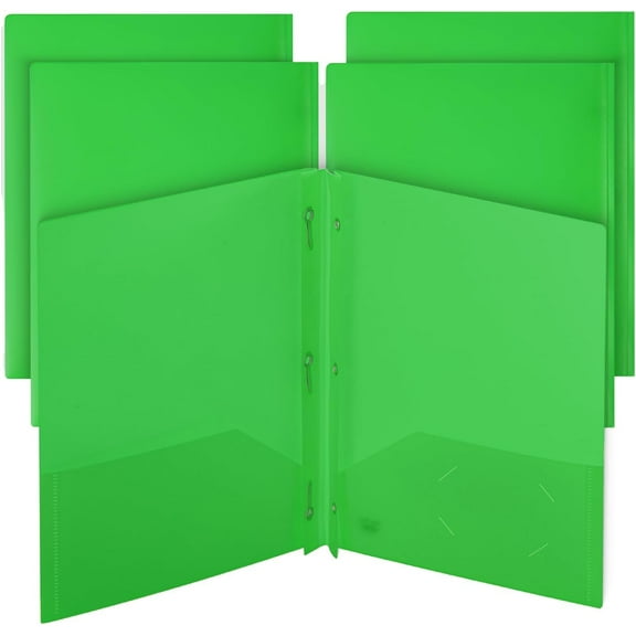 Mr. Pen- Plastic Folders with Pockets and Prongs, 5 Pack, Green, Pocket Folders, Folders with Prongs