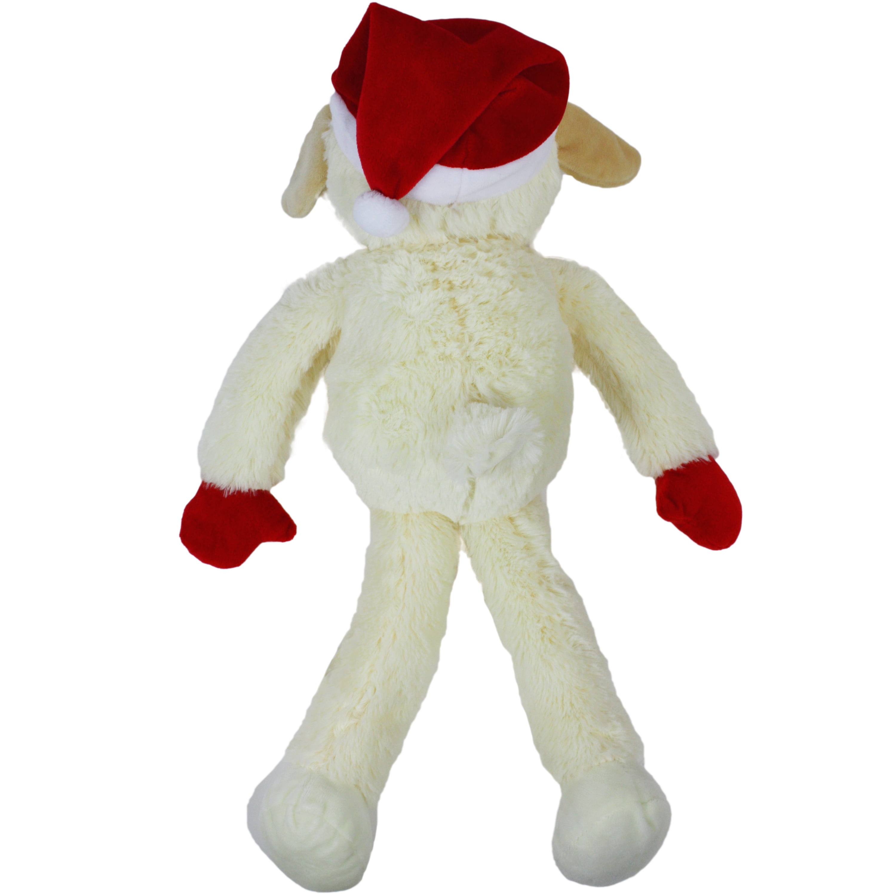 Multipet Jumbo Holiday Lamb Chop, Plush Dog Toy, White with Red Paws and Santa Hat, Squeaker, 19 inches