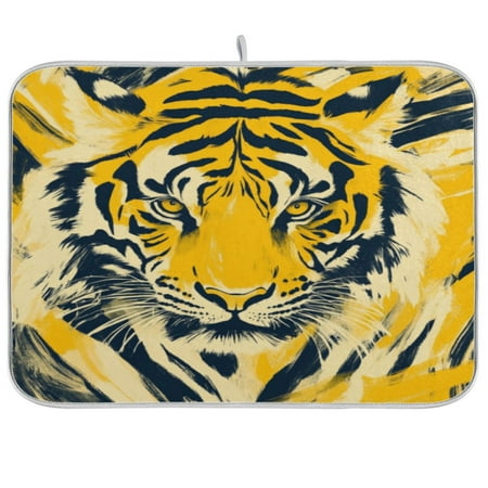 

Kitchen Drying Mat 16x18In Drying Dish Mat Dish Drying Mats Kitchen Countertop Multi-Function Drain Drying Mat Kitchen Table Beautiful Yellow Tiger Face