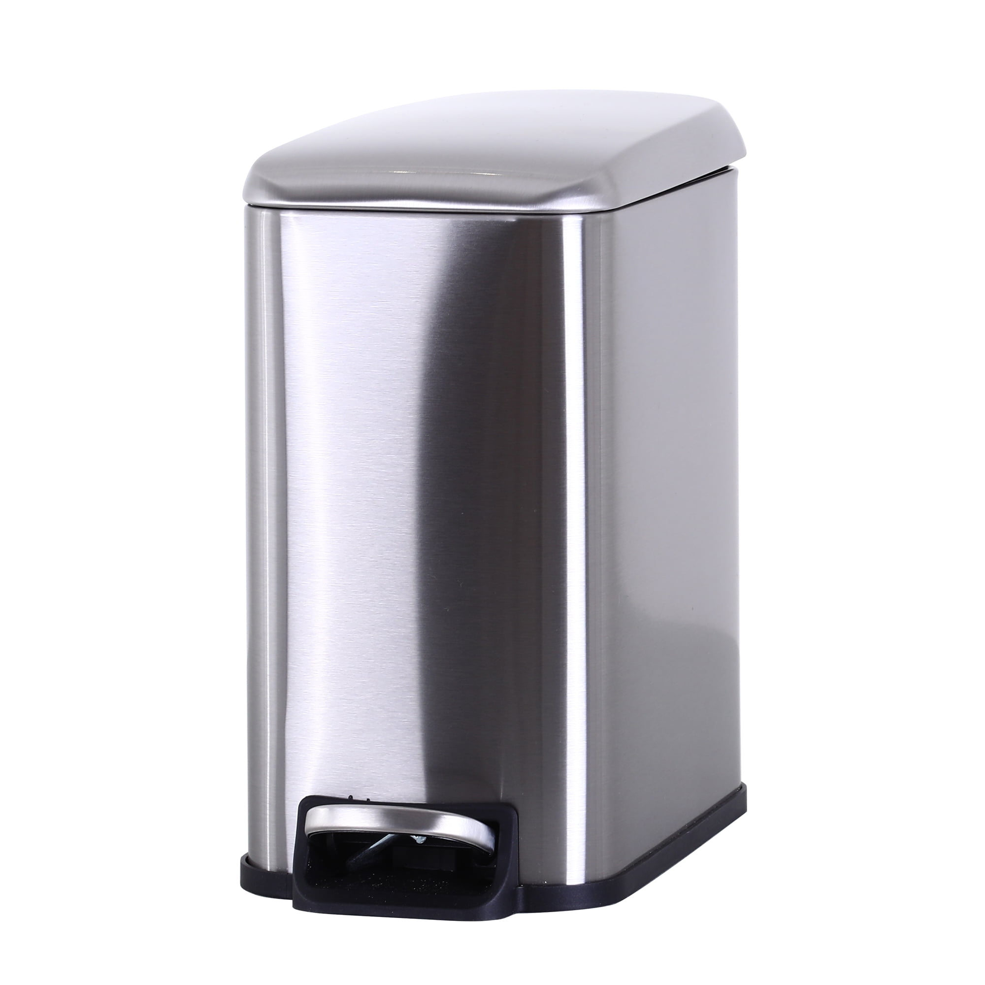 CL.HPAHKL Small Bathroom Trash Can with Soft Close Lid, 1.3 Gallon Stainless Steel Garbage Can with Removable Inner Bucket, Foot Pedal, Mini Trash Bin for Toilet, Home Office (Silver)