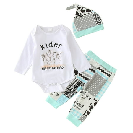 

Boys Shirt And Pants Set Boys Girls Long Sleeve Cartoon Letter Printed Romper Bodysuit Pants Hat Outfits