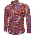 thumbnail image 2 of Camisas de discoteca de los años 70 para hombre, camisas casuales, camisas florales vintage de manga larga, cárdigan con solapa de botones, camisas de gran tamaño para hombre, 2 of 5