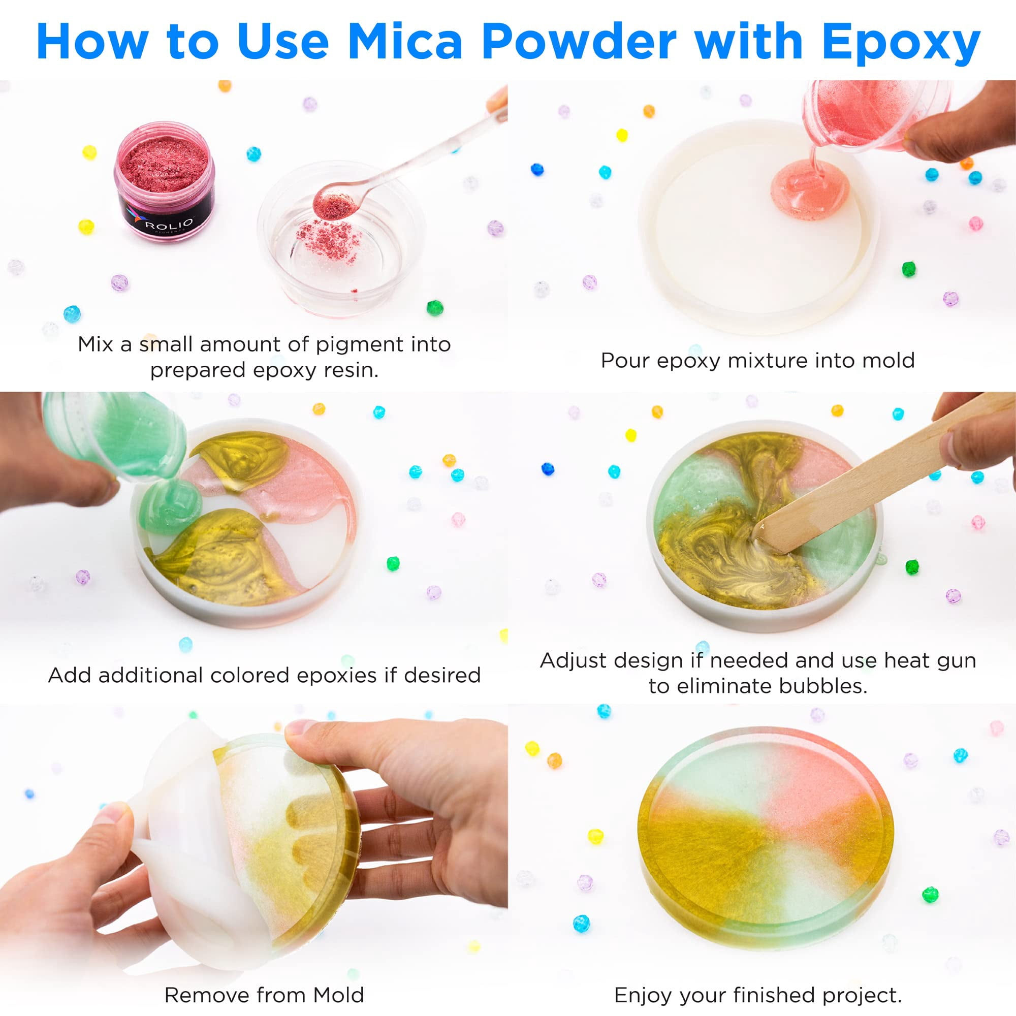 Rolio Mica Powder - Pearlescent Pigment Powder - Mixing and Color Blending for Epoxy Resin, Soap, Nails & DIY Crafts - 10g, 12 Jars, Summer Mountains