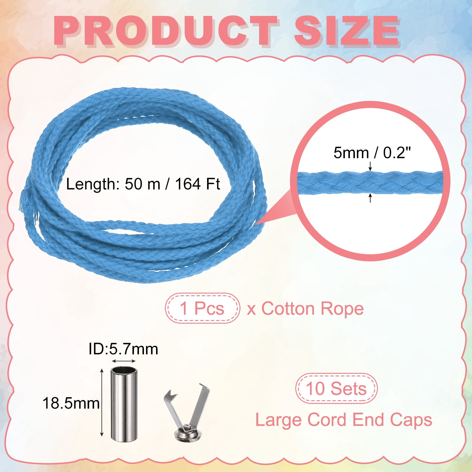 Braided Macrame Cord, 3/16" x 164ft 8 Strand Cotton Rope Braided String with Cord End Caps for Drawstring, Plant Hanger Wall Hanging, Dream Catcher Crafts, Emerald Blue