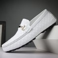 thumbnail image 3 of Mocasines de cuero genuino clásicos con entramado hechos a mano, zapatos náuticos de vestir para hombre, calzado de moda, zapatos de conducción para hombre, color blanco (25,5 cm), 3 of 4