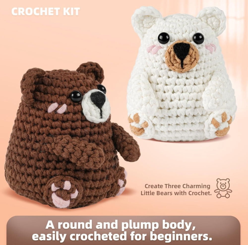Polar & Brown Bear Crochet Kit for Beginners, 2-Pack Amigurumi Starter Set with Step-by-Step Video Tutorial, TIKA