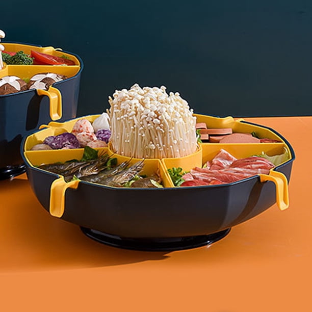 Plato De Olla Caliente Giratorio Cesta de frutas de doble capa para el hogar, plato giratorio para olla caliente, rejilla múltiple (azul oscuro S) Sywqhk Libre de BPA