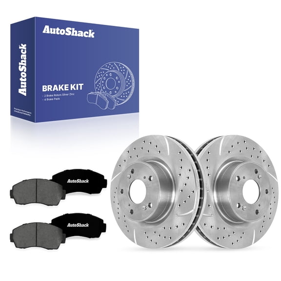 AutoShack Front Vented Drilled & Slotted Silver Zinc Coated Brake Rotors   Premium Ceramic Pads 6-PC Brake Kit Replacement for 2012-2016 Honda CR-V SilverShield Pro 11.65" (296 mm)