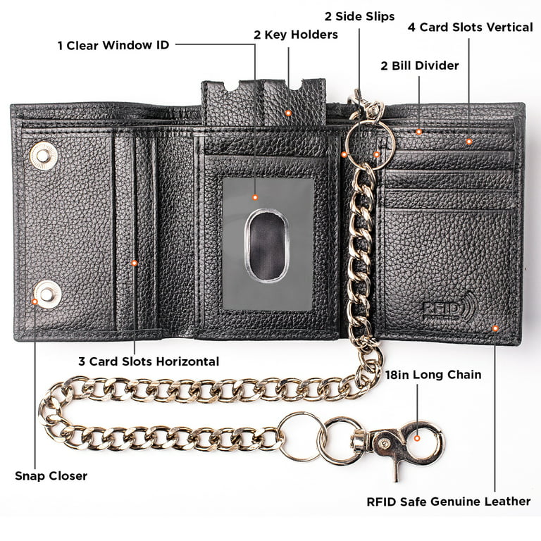 Chain Wallet RFID Safe Leather Red Trifold Chain Wallet for Men Christmas &  Valentine Day Gift for Him 