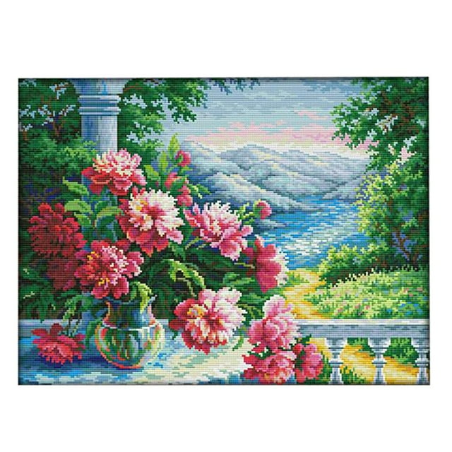 veasfak Vase Flower Landscape Cross Stitch For Beginners Home Decor Printed Cloth
