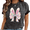 Black-1, variant on Black Wash Easter Elements Grid Print T-Shirt Cute Easter Eggs Bunny Chick Floral Spring Holiday Casual Tops S-2XL