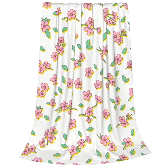 Cherry Blossom Blanket, Pink Flower Throw Blanket, Soft Plush Fleece Flannel Blanket, Cozy Fuzzy Blanket for Couch Sofa Bed, Gift 50x40