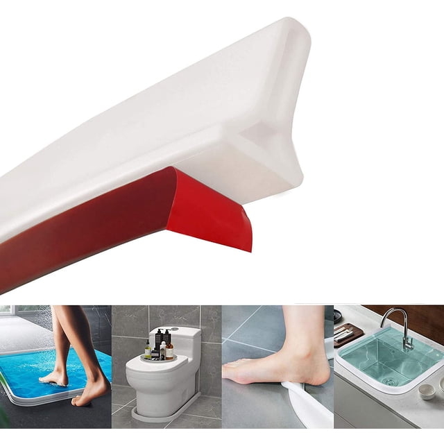 Tira de retención de agua plegable para ducha, barrera de agua de umbral de ducha de silicona autoadhesiva Barrera de agua de separación húmeda y seca fácil de instalar para baño Adepaton WLJ-0573