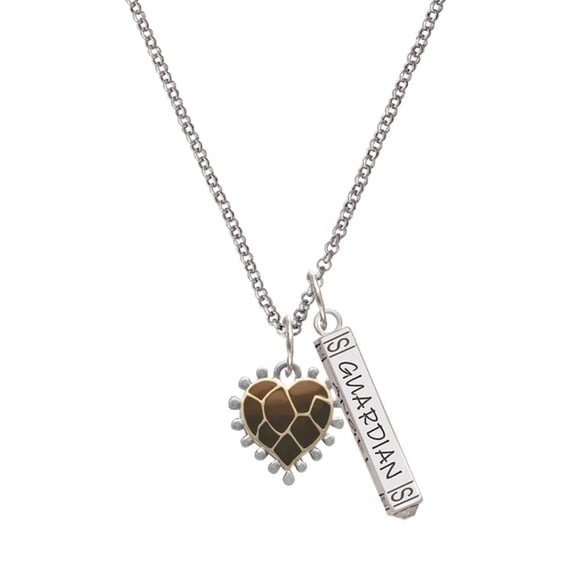 Delight Jewelry Two-tone Enamel Giraffe Print Heart Silvertone Guardian Angel Bar Charm Necklace, 23"