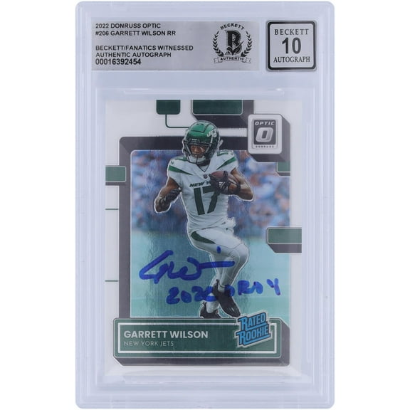 Garrett Wilson New York Jets Autographed 2022 Panini Donruss Optic Rated Rookie #206 Beckett Fanatics Witnessed Authenticated 10 Rookie Card with "2022 OROY" Inscription - Fanatics Authentic Certified
