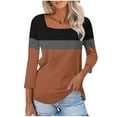 thumbnail image 3 of Women's Casual Short Sleeve V Neck Tops Shirts Blouses Solid Color Soft Loose Fit for Daily Wear Business Office Vacation Fashion Essential Gift for Ladies | CSEONE,Brown L, 3 of 9