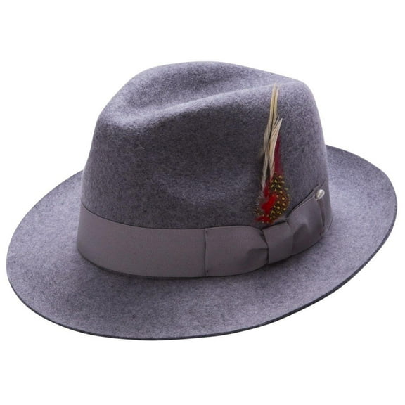 Montique Men's Heather Grey Fedora Snap Brim Soft Fine Felt Pinch Hat H08