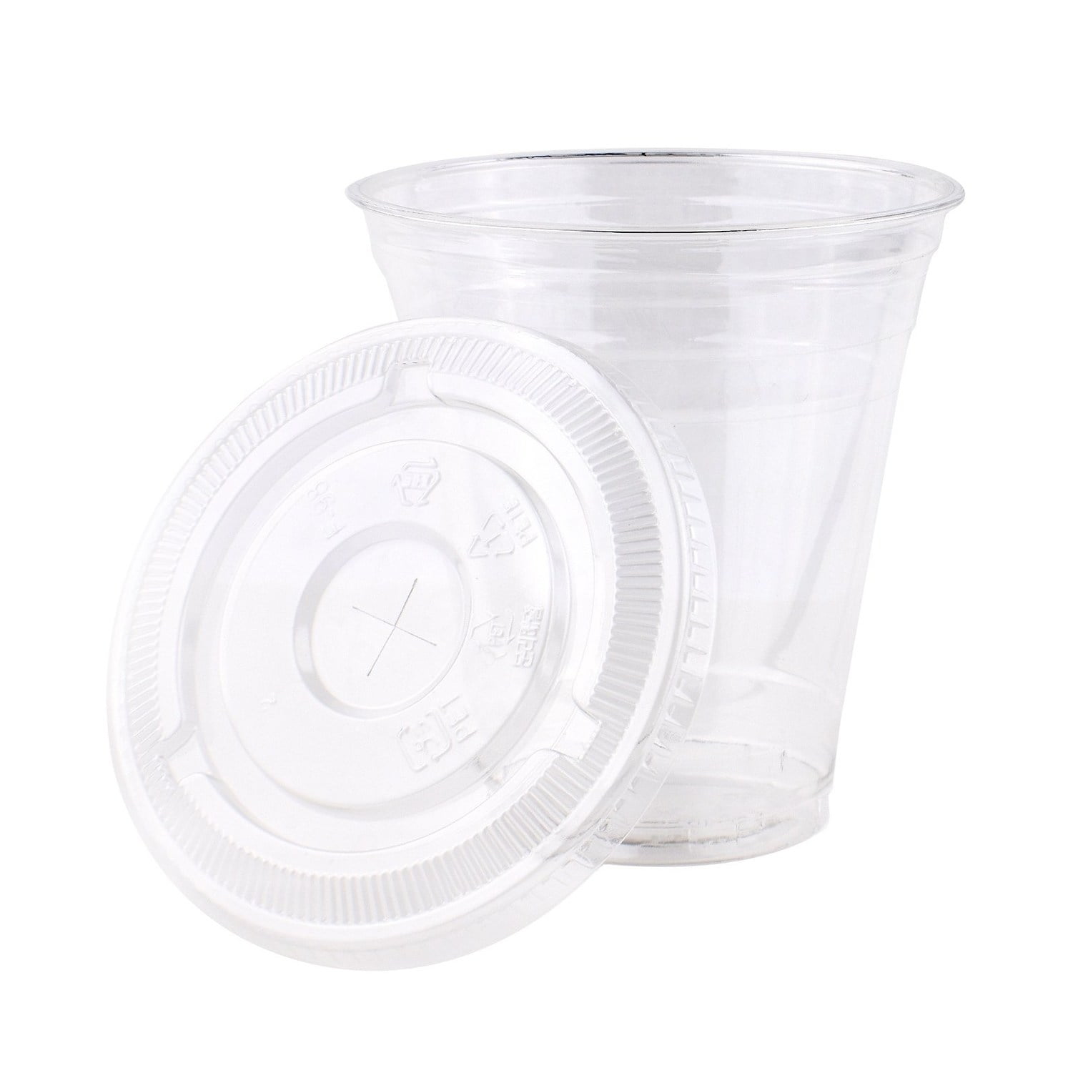 200 Count 12oz Crystal Clear PET plastic disposable Cups with Flat Lids