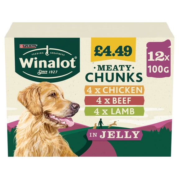 WINALOT Meaty Chunks Mixed in Jelly Wet Dog Food 12x100g (pack of 4)