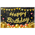 thumbnail image 2 of Black Background Happy Birthday Banner with Gold Glittery Letters Hearts and Bunting Decorations Party Supplies for Birthday Party Photography Props and Decors, 2 of 8