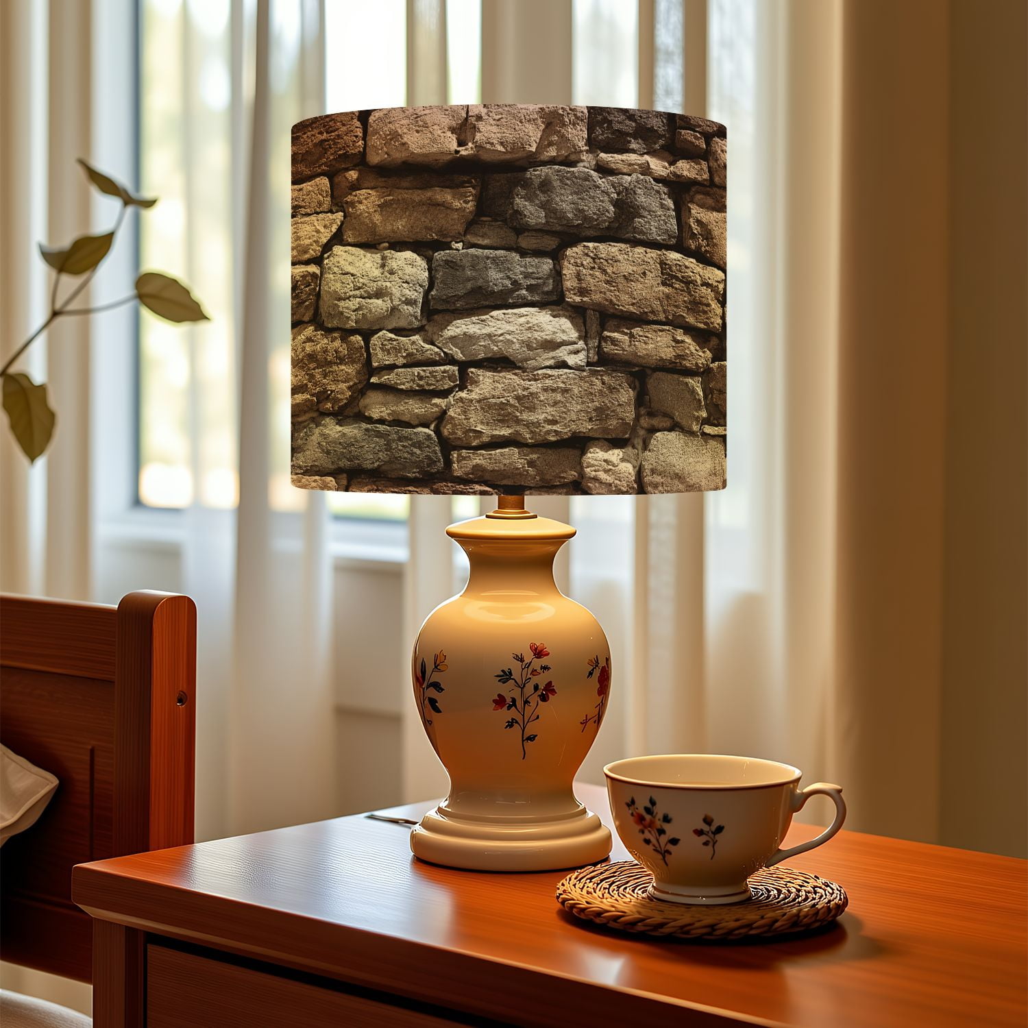 Linen Drum Lampshades Natural Stone Wall Texture Neutral Earth Tones 13"x13"x10" Light Shade for Table Lamps Floor Lamps Drum Lamp Shades Lampshade Replacement Assembly Required