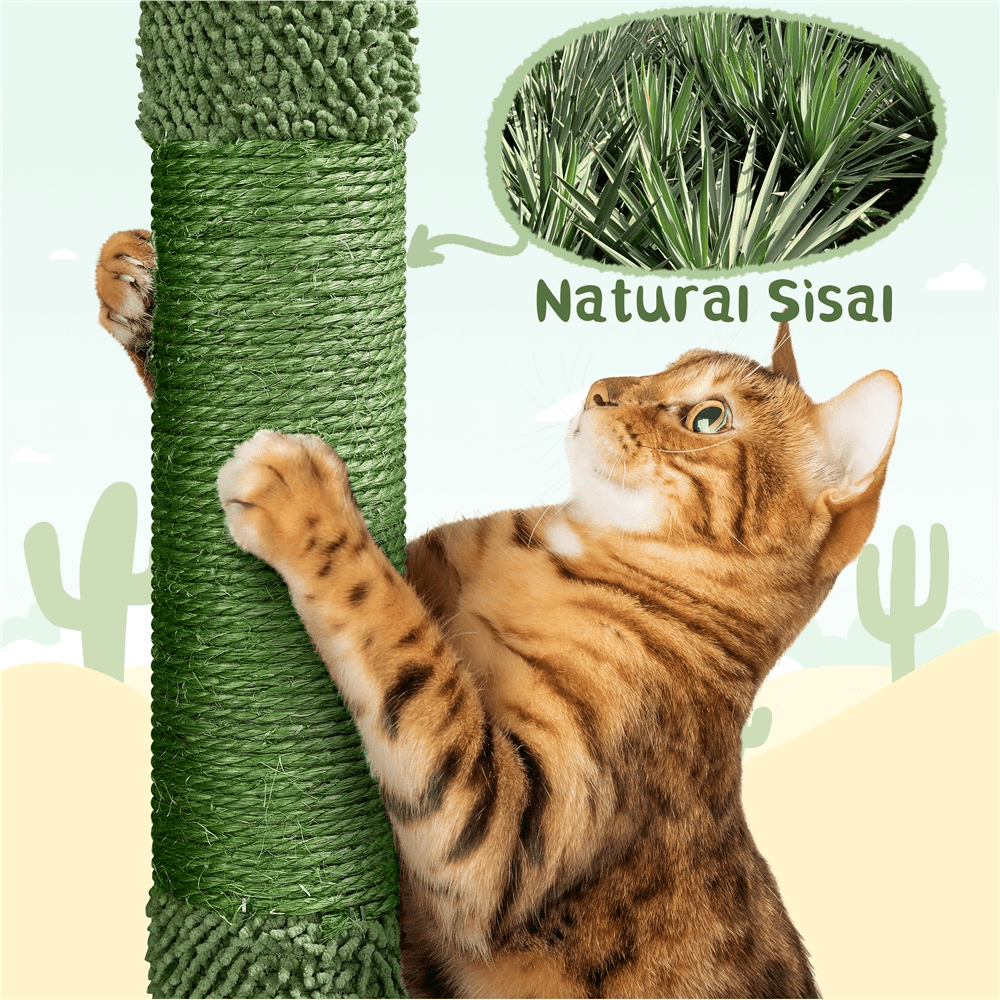 Alden Design 66″ H Multi-Level Cactus Cat Tree with Natural Sisal for Small/Medium Cats, Green/Brown