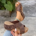 thumbnail image 5 of Womens Platform Sandals Comfy Cork Footbed Casual Strappy Platform Slip on Slides Nonslip Chunky Sole Summer Slippers Brown Size 6.5, 5 of 8