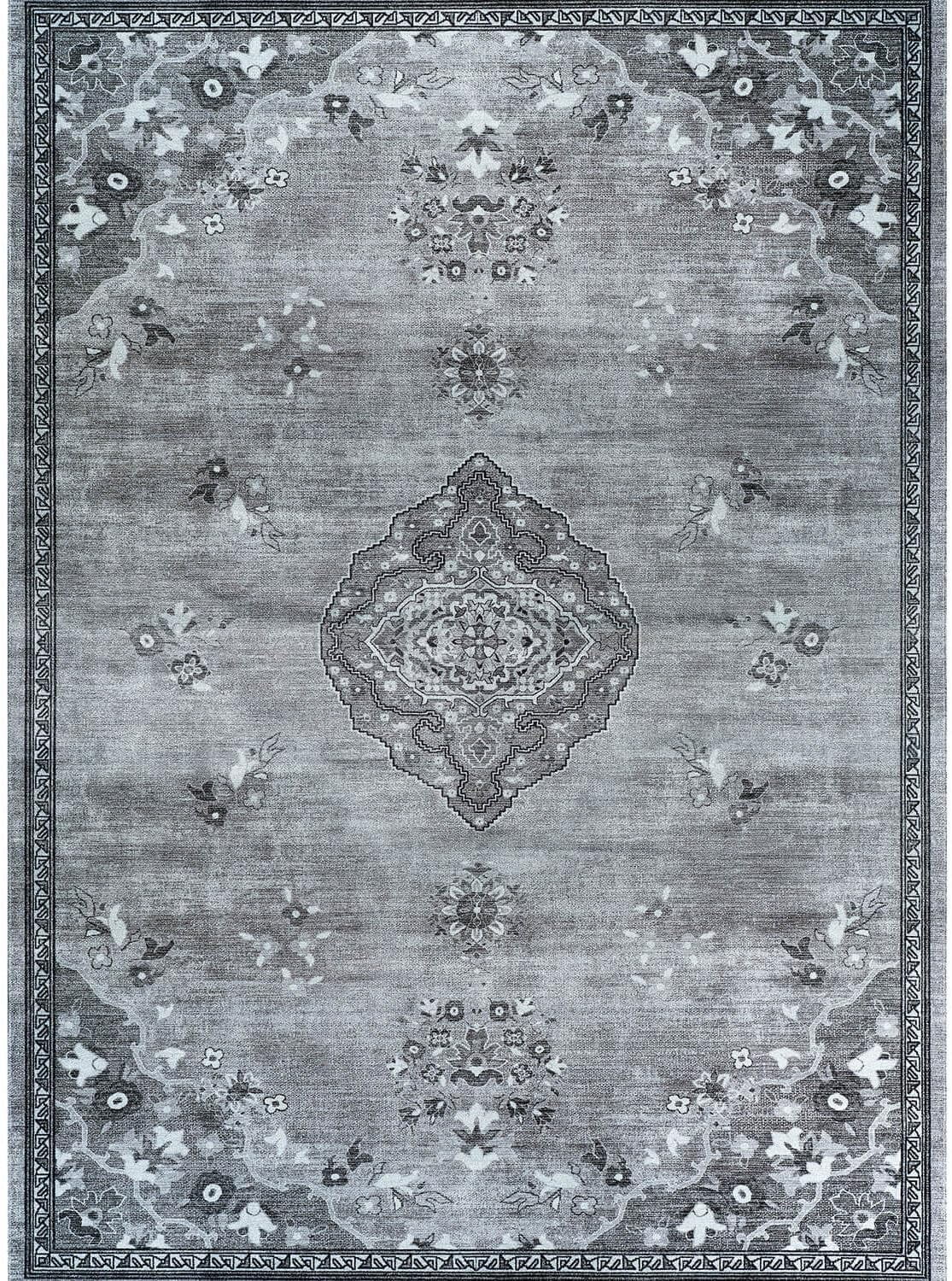 Beverly Rug Machine Washable Easy Cleaning Indoor Non-Slip Rugs Gray / Dark Gray 4'x6'