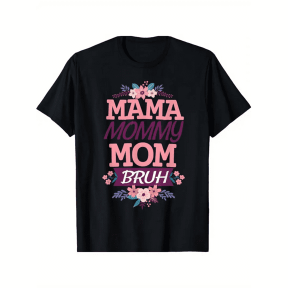 BESTLUCKY Humorous "Mama Mama Blue" ladies T-shirt - floral design, crew neck, short sleeve - perfect for Mother's Day and casual wear, Mother's Day gift for moms