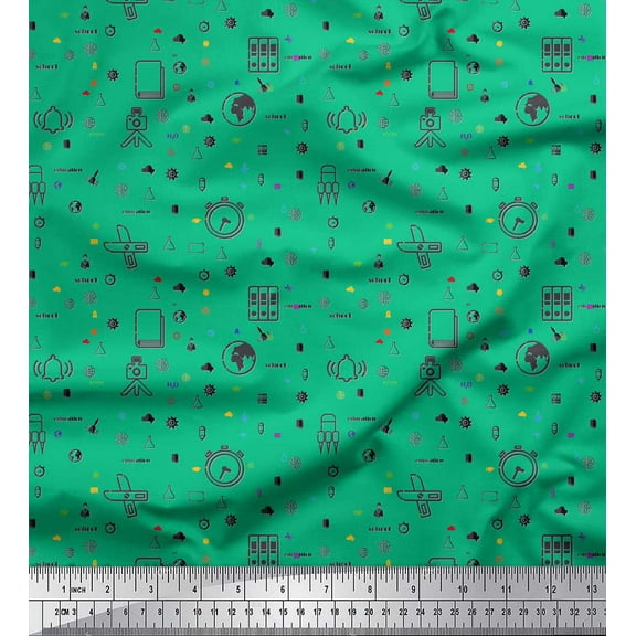 Soimoi Green Cotton Voile Fabric Infographics Education Theme Printed Fabric 1 Yard 42 Inch Wide