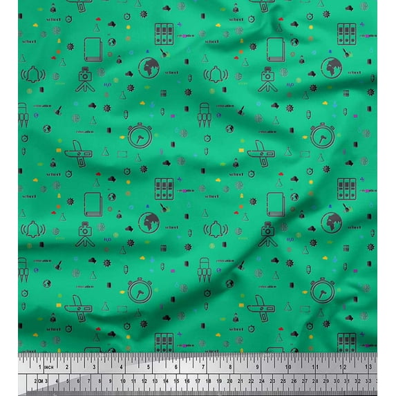 Soimoi Green Cotton Voile Fabric Infographics Education Theme Printed Fabric 1 Yard 42 Inch Wide