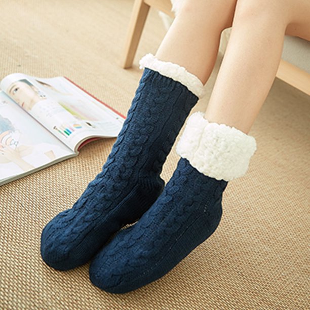 Calcetines de algodón de invierno para mujer, calcetines de suelo gruesos y lisos, calcetines de alfombra, calcetines de mujer