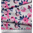 thumbnail image 2 of Soimoi Gray Japan Crepe Satin Fabric Artistic Leaf & Floral Print Sewing Fabric Yard 44 Inch Wide, 2 of 3