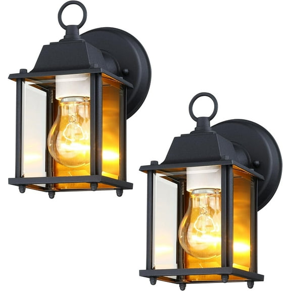 DESIGNERS FOUNTAIN Ivy Trail Outdoor Patio Lights, Pack of 2 Exterior Wall Sconce, Clear Glass Light Fixture Set, Black