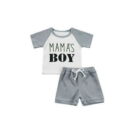 

Diconna Mom s Boy Toddler Boys Waffle Outfits Letter Print T-Shirt Elastic Waist Shorts Outfits