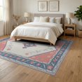 thumbnail image 3 of ODIKA 6'x9' Coral Blue Traditional Medallion Washable Area Rug Ornate Diamond Center Motif With Floral Border Non-Slip, Chair-Friendly, for Dining Room, Under Table, Office Décor, 3 of 7