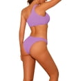 thumbnail image 3 of Conjuntos de Bikini de Una Sola Manga para Mujeres, 2 Piezas, Parte Inferior Triangular Acanalada Asimétrica, Trajes de Baño Deportivos, Talla X-Large, Color Púrpura, 3 of 5