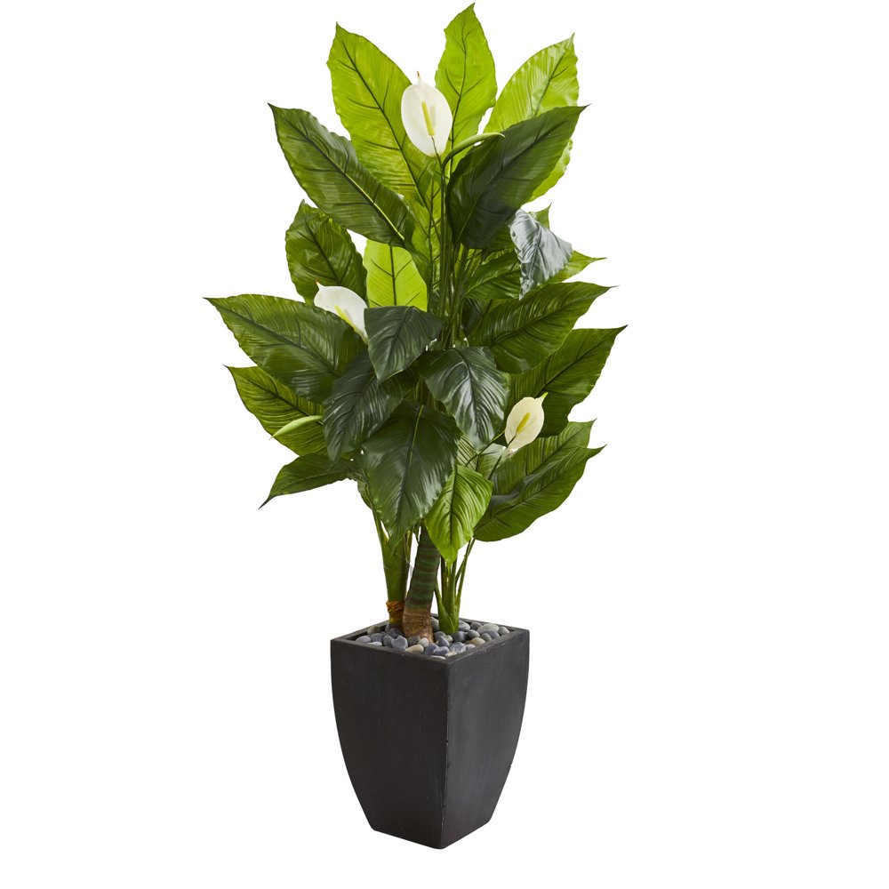 Nearly Natural 63in. Spathiphyllum Artificial Plant in Black Planter (Real Touch), Green