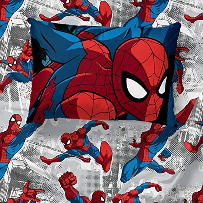 Jay Franco Spider-Man Twin Bed Set, 4 Piece, 100% Microfiber, Blue